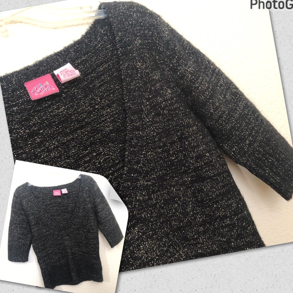 GREAT AMERICAN SWEATER Juniors Medium Crop Sweater V-Neck Gold Thread